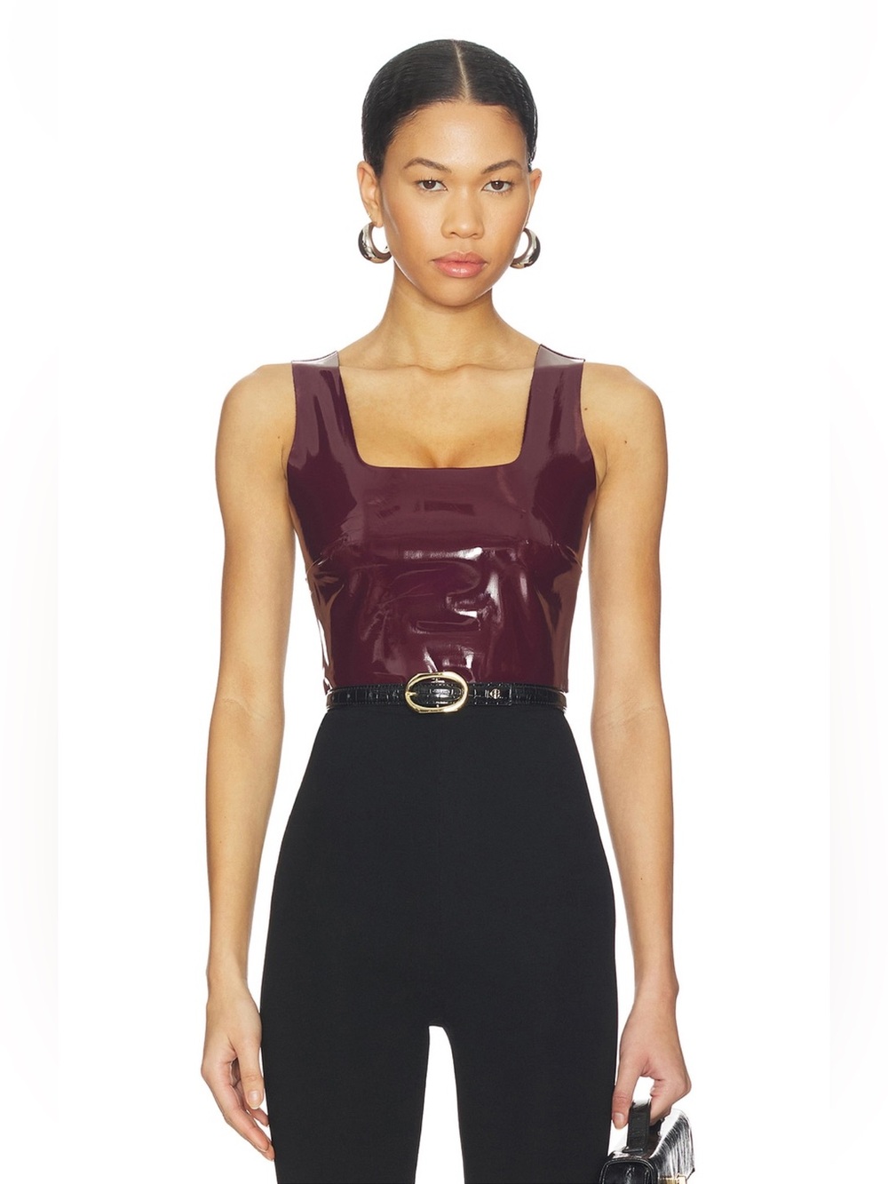Commando Faux Patent Leather Crop Top in Burgundy